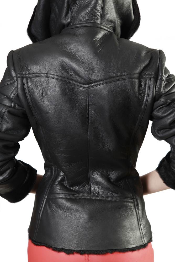 Blouson Perfecto Cuir Mouton Retourné Taille 2 - Noir, Occasion Très Bon état