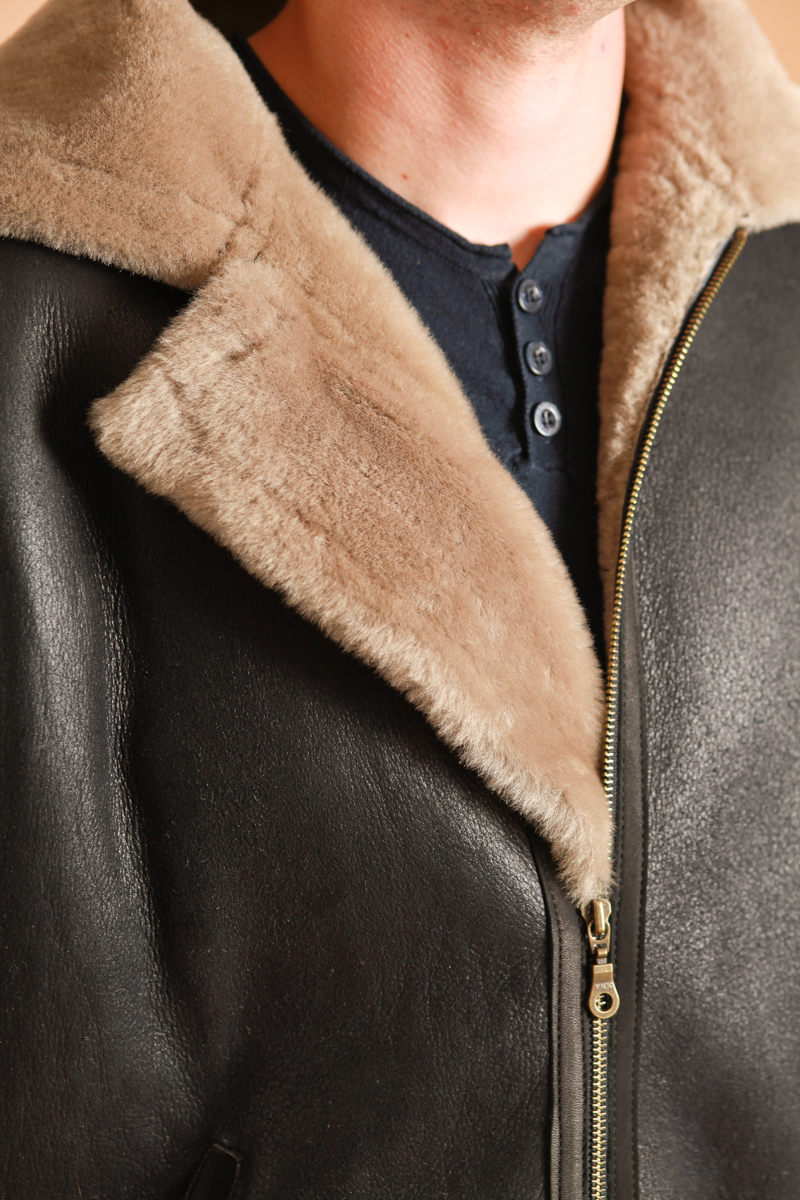 Blouson Bomber Pilote En Vraie Peau De Mouton – Marron, Taille 52, Occasion Très Bon état