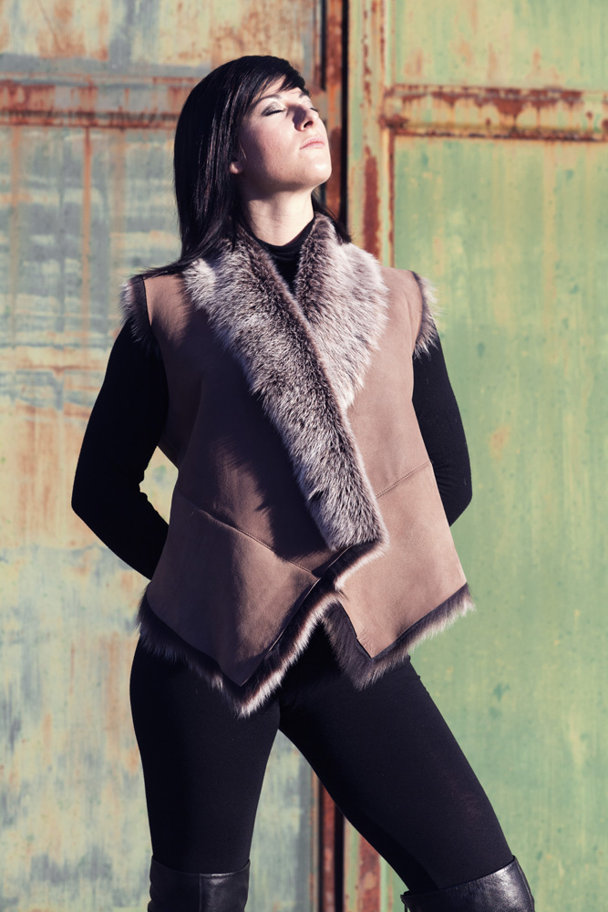 Veste en cuir retourné femme cheap
